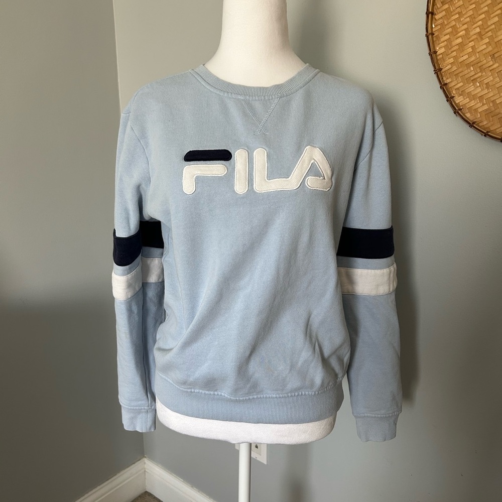 Fila | Light Blue Sweater with Navy and White Accents | Size Small